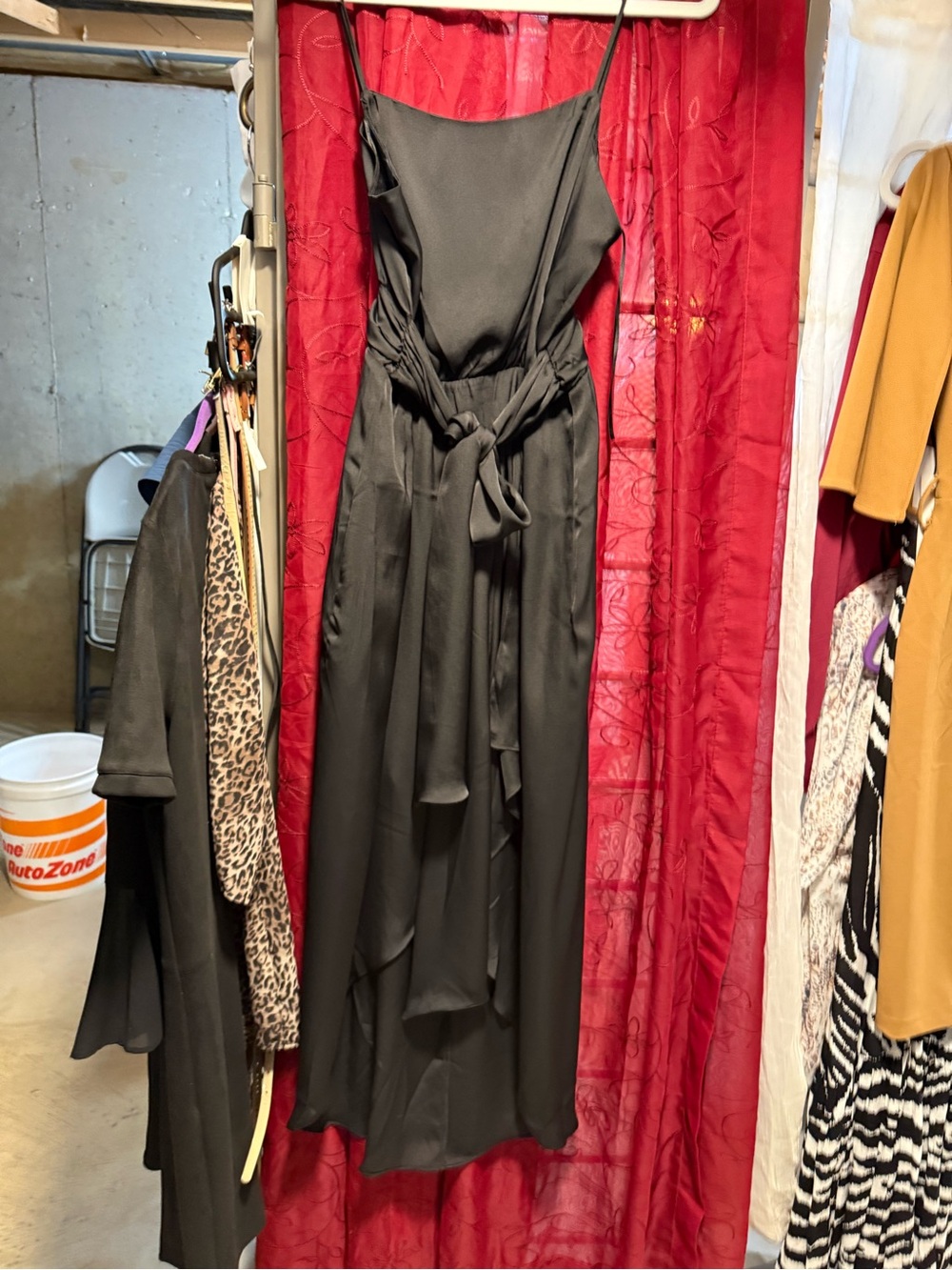 Express Black High-Low Slip Dress with Waist Tie - Picture 3 of 7